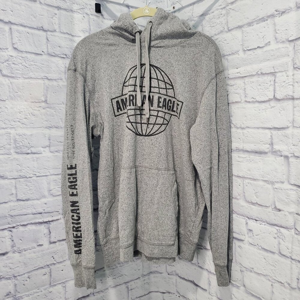 American Eagle Men's Lightweight Hoodie Sweatshirt GREY size Medium